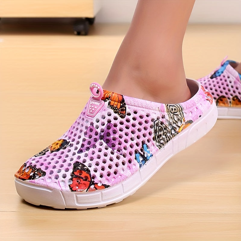 Women's Fashion Butterfly Pattern Hole Slippers, Summer Non-slip Beach Slippers for Koningsdag/King's Day